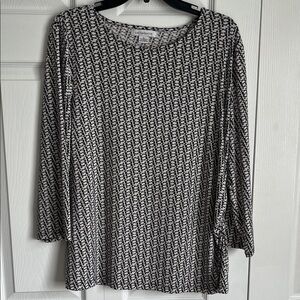 Liz Claiborne Black and White Patterned Long Sleeve Top XL